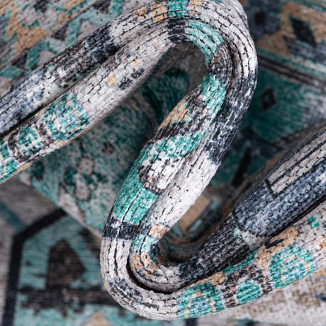 Washable Aqua Green 5' x 8' Yara Rectangle Area Rug Easy to Clean Stain Resistant & Durable Polyester & Chenille Carpet for Sale at Rug Engine