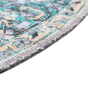 Washable Aqua Green 6' x 6' Yara Round Area Rug Easy to Clean Stain Resistant & Durable Polyester & Chenille Carpet for Sale at Rug Engine