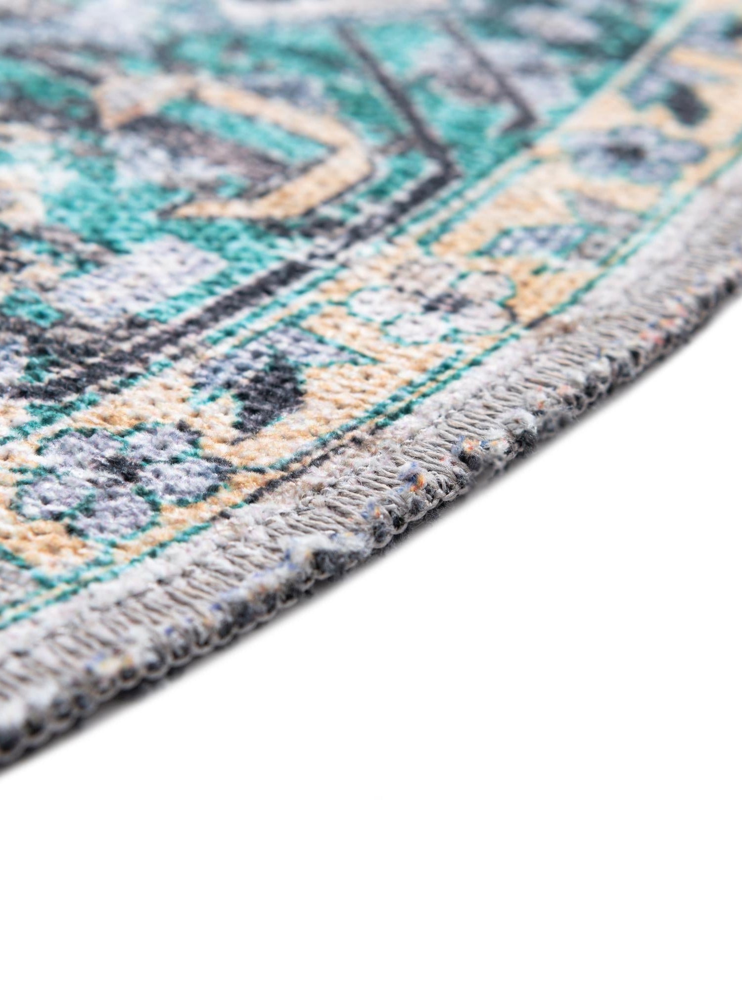 Washable Aqua Green 7' 10 x 7' 10 Yara Round Area Rug Easy to Clean Stain Resistant & Durable Polyester & Chenille Carpet for Sale at Rug Engine