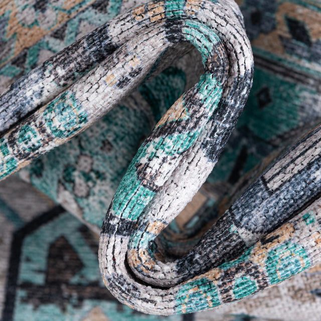 Washable Aqua Green 6' x 6' Yara Round Area Rug Easy to Clean Stain Resistant & Durable Polyester & Chenille Carpet for Sale at Rug Engine