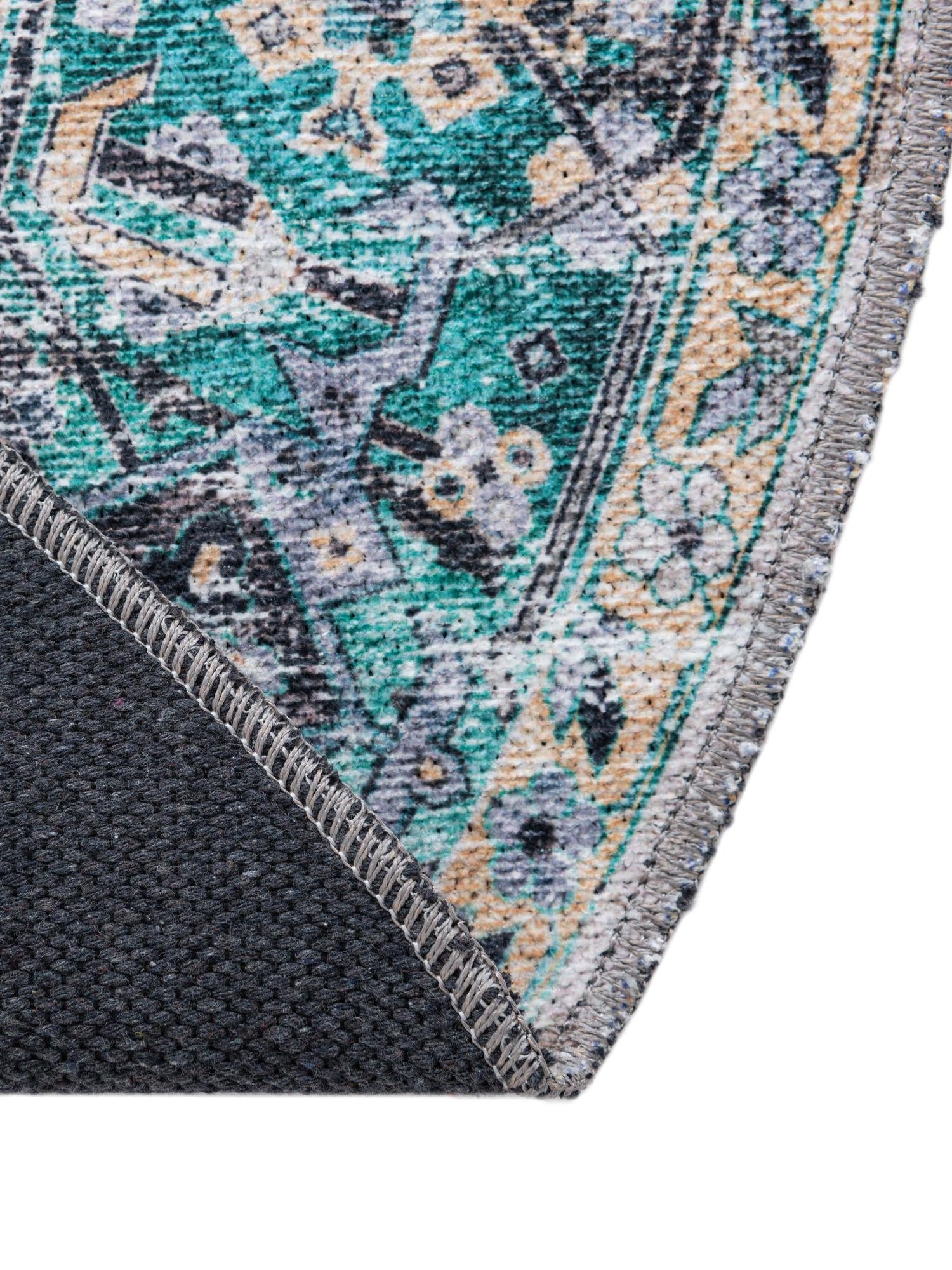 Washable Aqua Green 4' x 4' Yara Round Area Rug Easy to Clean Stain Resistant & Durable Polyester & Chenille Carpet for Sale at Rug Engine