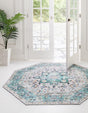 Washable Aqua Green 7' 10 x 7' 10 Yara Octagon Area Rug Easy to Clean Stain Resistant & Durable Polyester & Chenille Carpet for Sale at Rug Engine