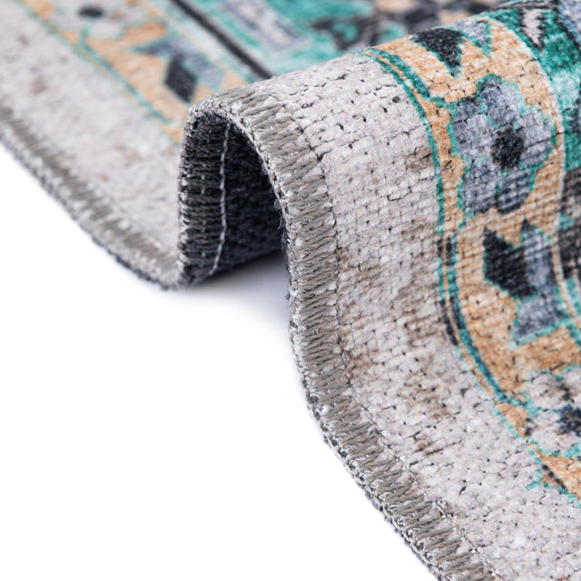 Washable Aqua Green 5' x 5' Yara Octagon Area Rug Easy to Clean Stain Resistant & Durable Polyester & Chenille Carpet for Sale at Rug Engine