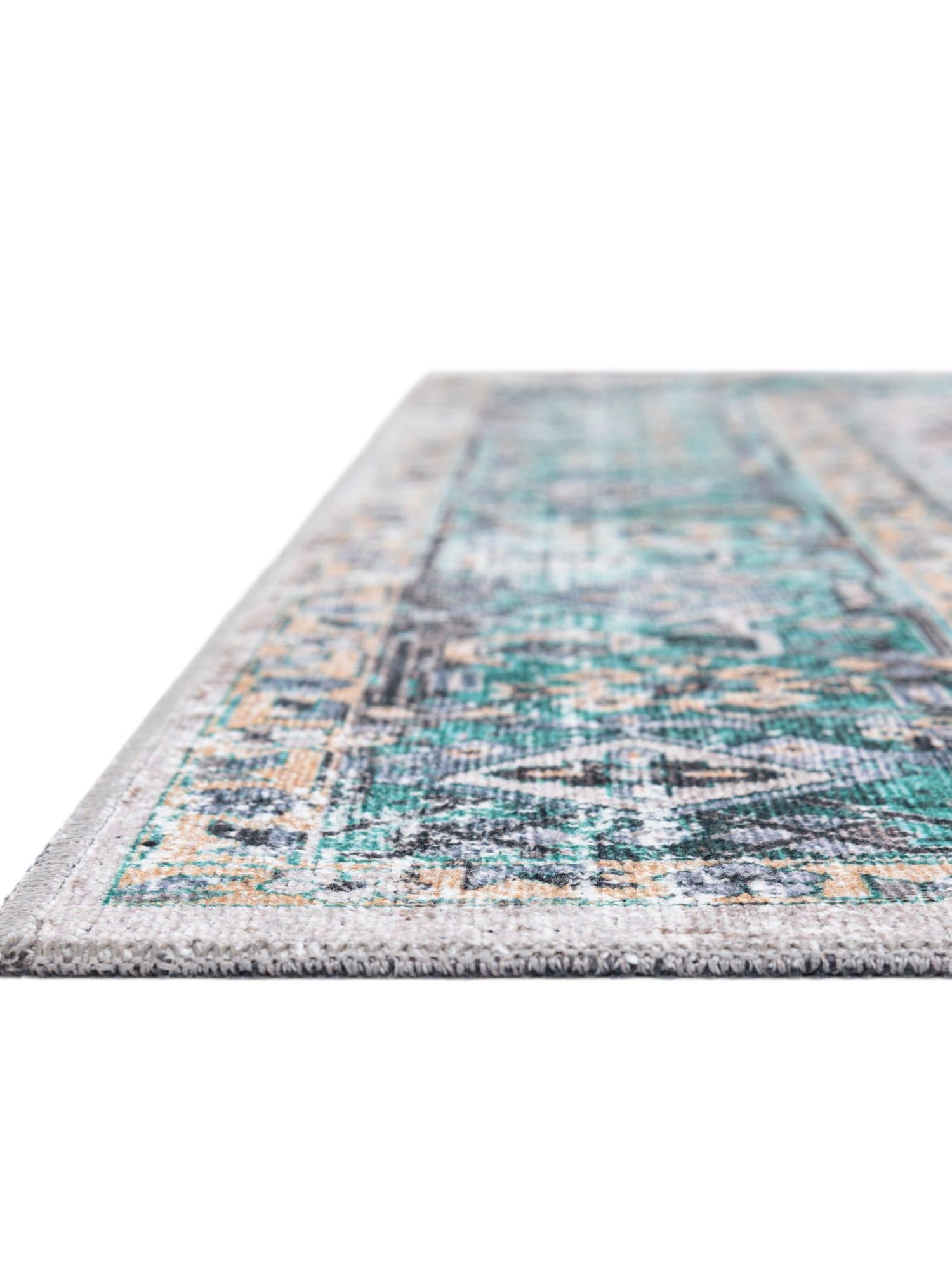Washable Aqua Green 5' x 5' Yara Square Area Rug Easy to Clean Stain Resistant & Durable Polyester & Chenille Carpet for Sale at Rug Engine