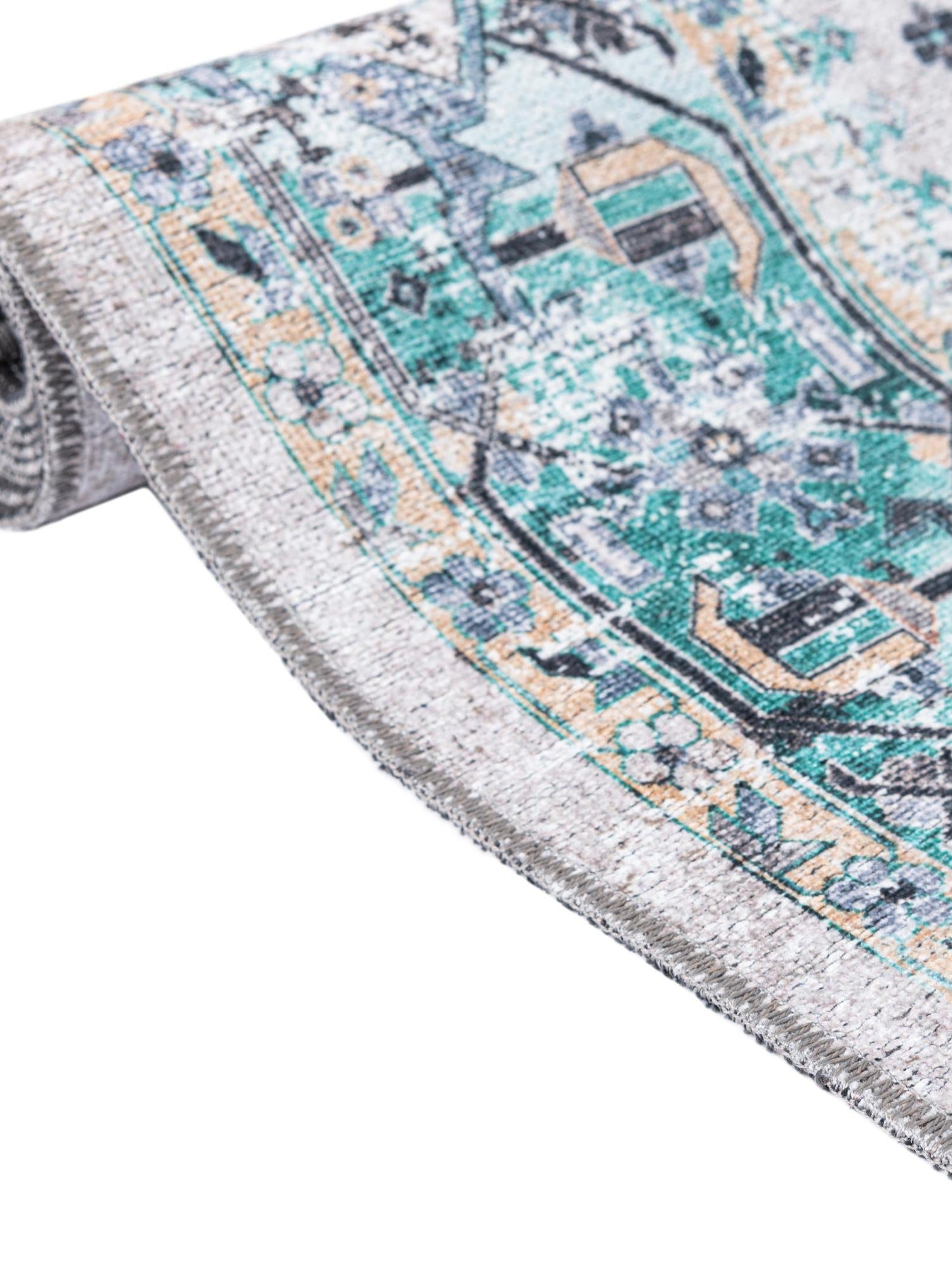 Washable Aqua Green 5' x 5' Yara Square Area Rug Easy to Clean Stain Resistant & Durable Polyester & Chenille Carpet for Sale at Rug Engine