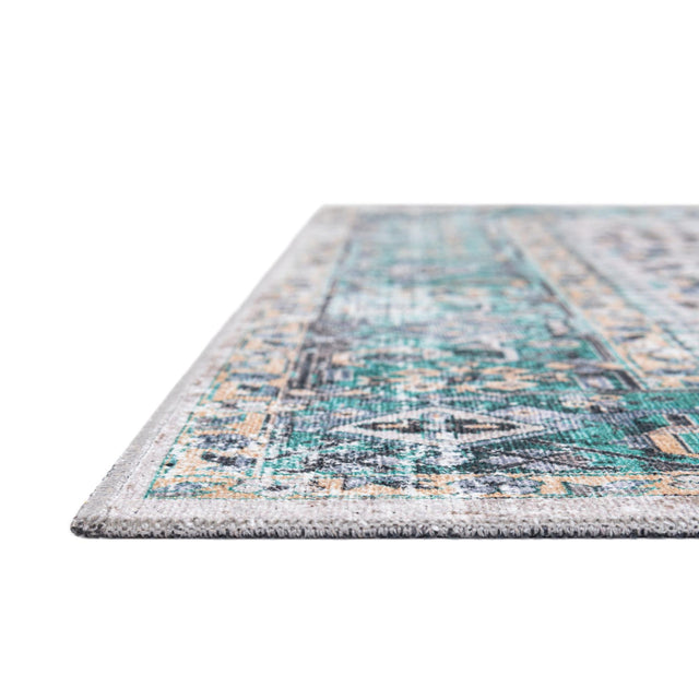 Washable Aqua Green 2' x 8' Yara Runner Area Rug Easy to Clean Stain Resistant & Durable Polyester & Chenille Carpet for Sale at Rug Engine