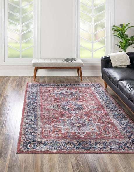 Rust Red 4' x 6' Yara Washable Rectangle Rug