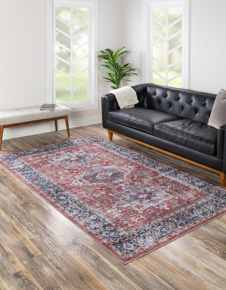 Washable Rust Red 4' x 6' Yara Rectangle Area Rug Easy to Clean Stain Resistant & Durable Polyester & Chenille Carpet for Sale at Rug Engine