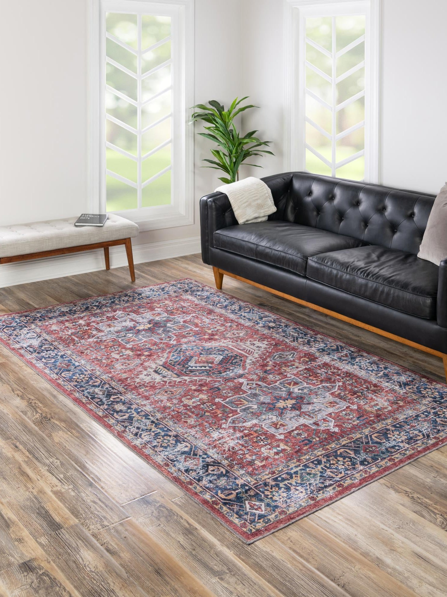Washable Rust Red 6' x 9' Yara Rectangle Area Rug Easy to Clean Stain Resistant & Durable Polyester & Chenille Carpet for Sale at Rug Engine