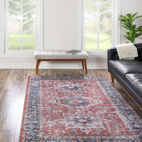 Washable Rust Red 2' x 3' Yara Rectangle Area Rug Easy to Clean Stain Resistant & Durable Polyester & Chenille Carpet for Sale at Rug Engine