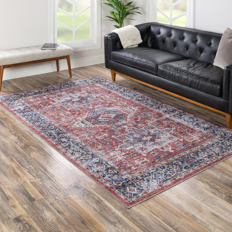 Washable Rust Red 2' x 3' Yara Rectangle Area Rug Easy to Clean Stain Resistant & Durable Polyester & Chenille Carpet for Sale at Rug Engine