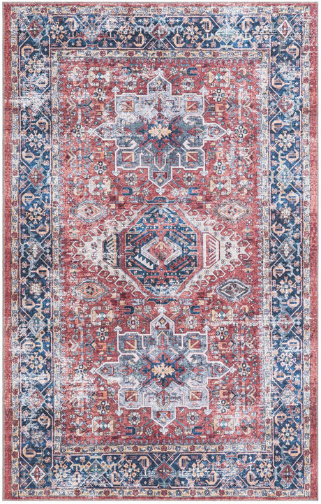 Washable Rust Red 5' x 8' Yara Rectangle Area Rug Easy to Clean Stain Resistant & Durable Polyester & Chenille Carpet for Sale at Rug Engine