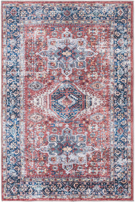 Rust Red 4' x 6' Yara Washable Rectangle Rug