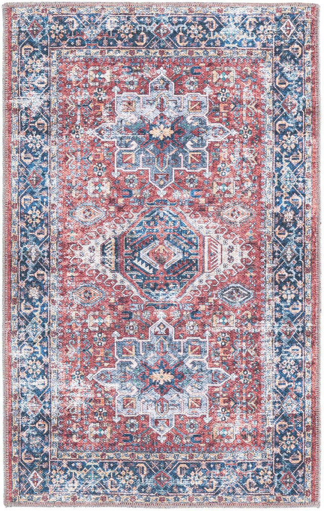 Washable Rust Red 2' x 3' Yara Rectangle Area Rug Easy to Clean Stain Resistant & Durable Polyester & Chenille Carpet for Sale at Rug Engine