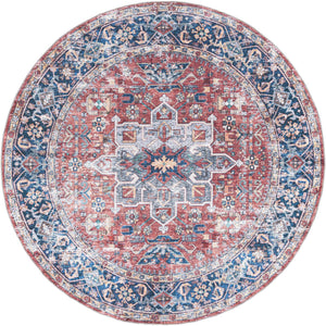 Washable Rust Red 7' 10 x 7' 10 Yara Round Area Rug Easy to Clean Stain Resistant & Durable Polyester & Chenille Carpet for Sale at Rug Engine
