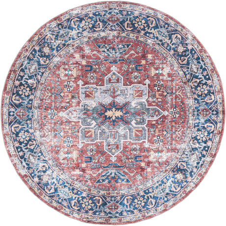 Washable Rust Red 7' 10 x 7' 10 Yara Round Area Rug Easy to Clean Stain Resistant & Durable Polyester & Chenille Carpet for Sale at Rug Engine