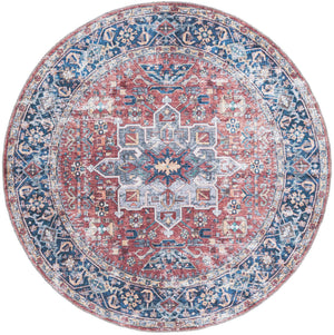 Washable Rust Red 6' x 6' Yara Round Area Rug Easy to Clean Stain Resistant & Durable Polyester & Chenille Carpet for Sale at Rug Engine