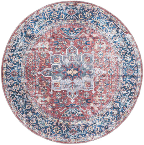 Washable Rust Red 6' x 6' Yara Round Area Rug Easy to Clean Stain Resistant & Durable Polyester & Chenille Carpet for Sale at Rug Engine