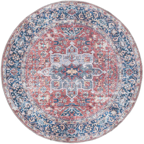 Washable Rust Red 4' x 4' Yara Round Area Rug Easy to Clean Stain Resistant & Durable Polyester & Chenille Carpet for Sale at Rug Engine
