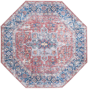 Washable Rust Red 7' 10 x 7' 10 Yara Octagon Area Rug Easy to Clean Stain Resistant & Durable Polyester & Chenille Carpet for Sale at Rug Engine