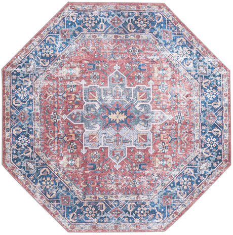 Washable Rust Red 7' 10 x 7' 10 Yara Octagon Area Rug Easy to Clean Stain Resistant & Durable Polyester & Chenille Carpet for Sale at Rug Engine