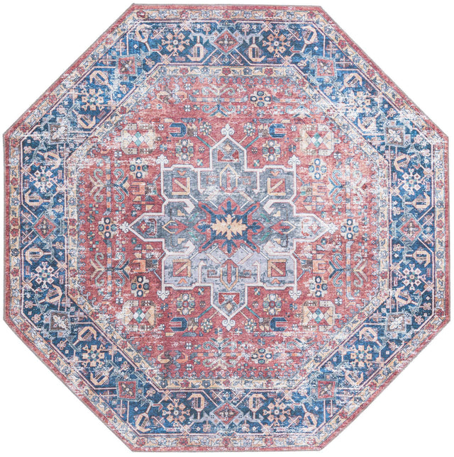 Washable Rust Red 7' 10 x 7' 10 Yara Octagon Area Rug Easy to Clean Stain Resistant & Durable Polyester & Chenille Carpet for Sale at Rug Engine