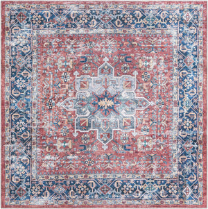 Washable Rust Red 7' 10 x 7' 10 Yara Square Area Rug Easy to Clean Stain Resistant & Durable Polyester & Chenille Carpet for Sale at Rug Engine
