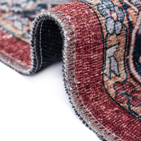 Washable Rust Red 5' x 5' Yara Square Area Rug Easy to Clean Stain Resistant & Durable Polyester & Chenille Carpet for Sale at Rug Engine