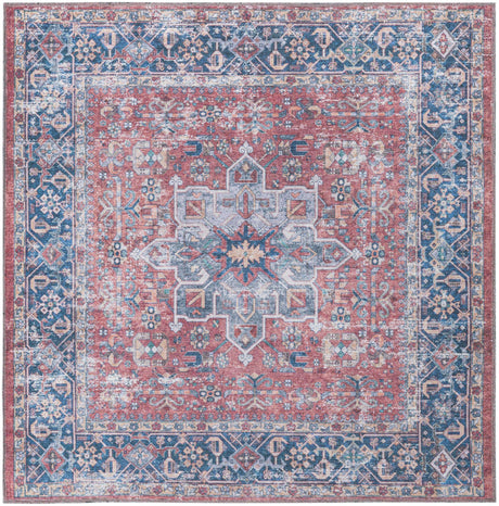 Washable Rust Red 5' x 5' Yara Square Area Rug Easy to Clean Stain Resistant & Durable Polyester & Chenille Carpet for Sale at Rug Engine