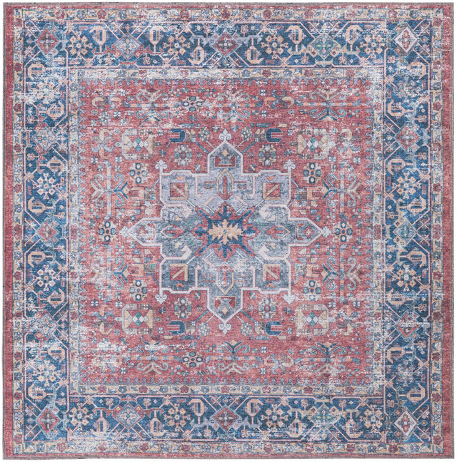 Washable Rust Red 5' x 5' Yara Square Area Rug Easy to Clean Stain Resistant & Durable Polyester & Chenille Carpet for Sale at Rug Engine