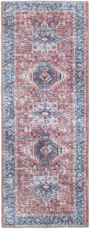 Washable Rust Red 2' x 5' Yara Runner Area Rug Easy to Clean Stain Resistant & Durable Polyester & Chenille Carpet for Sale at Rug Engine