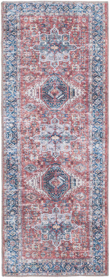 Washable Rust Red 2' x 5' Yara Runner Area Rug Easy to Clean Stain Resistant & Durable Polyester & Chenille Carpet for Sale at Rug Engine