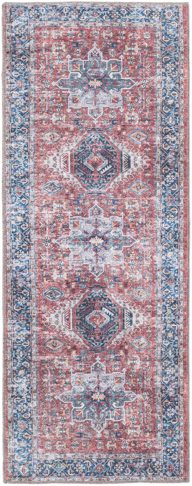 Washable Rust Red 2' x 5' Yara Runner Area Rug Easy to Clean Stain Resistant & Durable Polyester & Chenille Carpet for Sale at Rug Engine