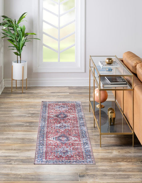Washable Rust Red 2' 7 x 10' Yara Runner Area Rug Easy to Clean Stain Resistant & Durable Polyester & Chenille Carpet for Sale at Rug Engine