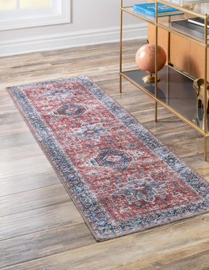 Washable Rust Red 2' x 5' Yara Runner Area Rug Easy to Clean Stain Resistant & Durable Polyester & Chenille Carpet for Sale at Rug Engine