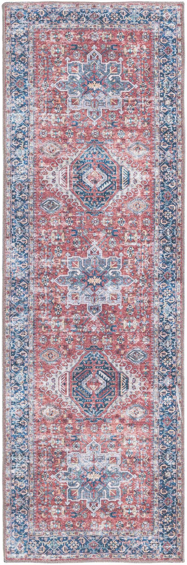 Washable Rust Red 2' x 6' Yara Runner Area Rug Easy to Clean Stain Resistant & Durable Polyester & Chenille Carpet for Sale at Rug Engine