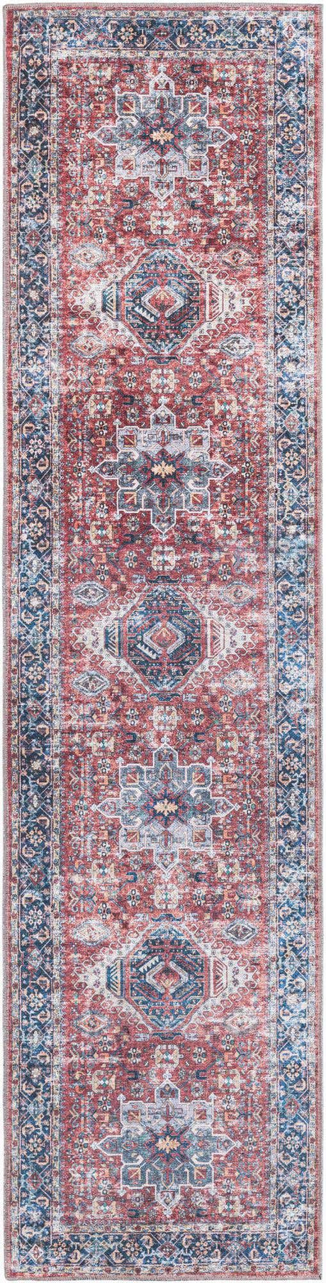 Washable Rust Red 2' x 8' Yara Runner Area Rug Easy to Clean Stain Resistant & Durable Polyester & Chenille Carpet for Sale at Rug Engine
