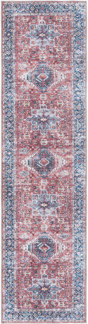Washable Rust Red 2' 7 x 10' Yara Runner Area Rug Easy to Clean Stain Resistant & Durable Polyester & Chenille Carpet for Sale at Rug Engine