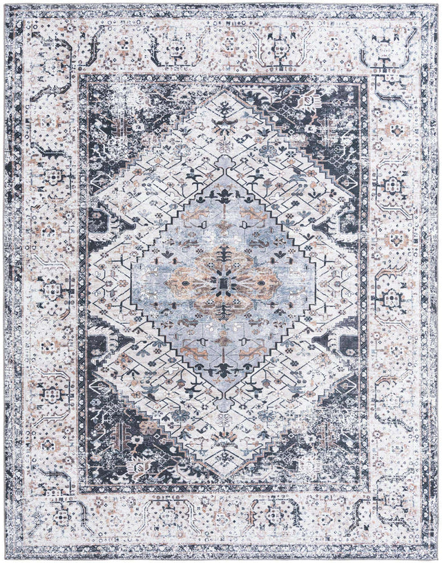 Washable Linen Charcoal 7' 10 x 10' Yara Rectangle Area Rug Easy to Clean Stain Resistant & Durable Polyester & Chenille Carpet for Sale at Rug Engine