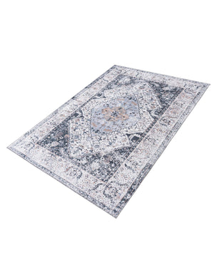 Washable Linen Charcoal 6' x 9' Yara Rectangle Area Rug Easy to Clean Stain Resistant & Durable Polyester & Chenille Carpet for Sale at Rug Engine