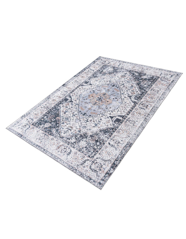 Washable Linen Charcoal 6' x 9' Yara Rectangle Area Rug Easy to Clean Stain Resistant & Durable Polyester & Chenille Carpet for Sale at Rug Engine
