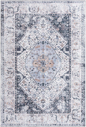 Washable Linen Charcoal 6' x 9' Yara Rectangle Area Rug Easy to Clean Stain Resistant & Durable Polyester & Chenille Carpet for Sale at Rug Engine