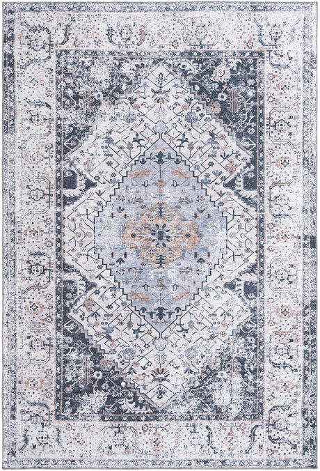 Washable Linen Charcoal 6' x 9' Yara Rectangle Area Rug Easy to Clean Stain Resistant & Durable Polyester & Chenille Carpet for Sale at Rug Engine