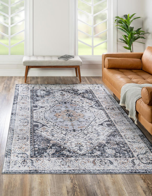 Washable Linen Charcoal 6' x 9' Yara Rectangle Area Rug Easy to Clean Stain Resistant & Durable Polyester & Chenille Carpet for Sale at Rug Engine
