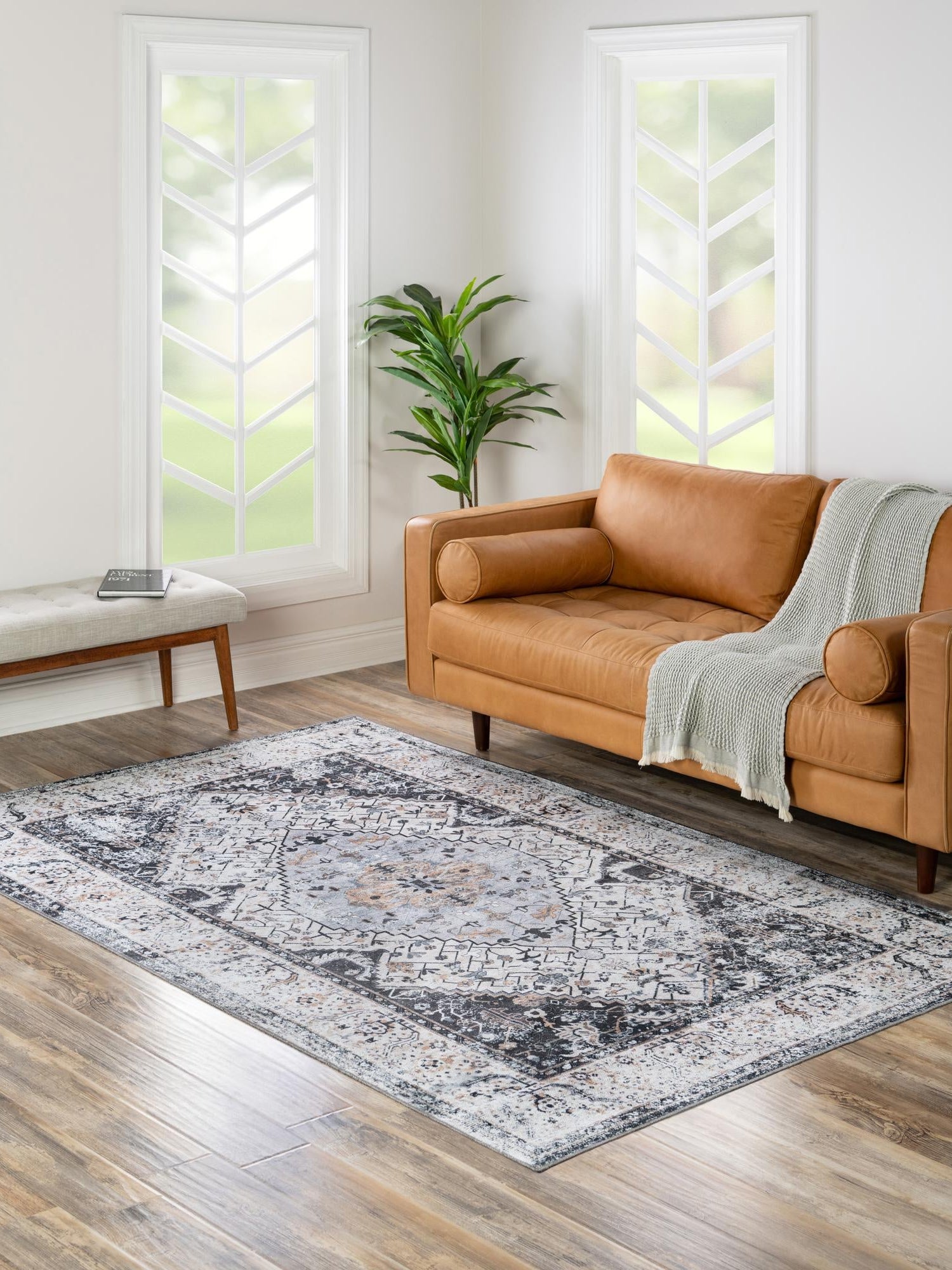 Washable Linen Charcoal 2' x 3' Yara Rectangle Area Rug Easy to Clean Stain Resistant & Durable Polyester & Chenille Carpet for Sale at Rug Engine