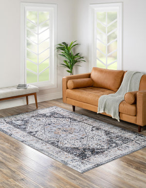 Washable Linen Charcoal 4' x 6' Yara Rectangle Area Rug Easy to Clean Stain Resistant & Durable Polyester & Chenille Carpet for Sale at Rug Engine