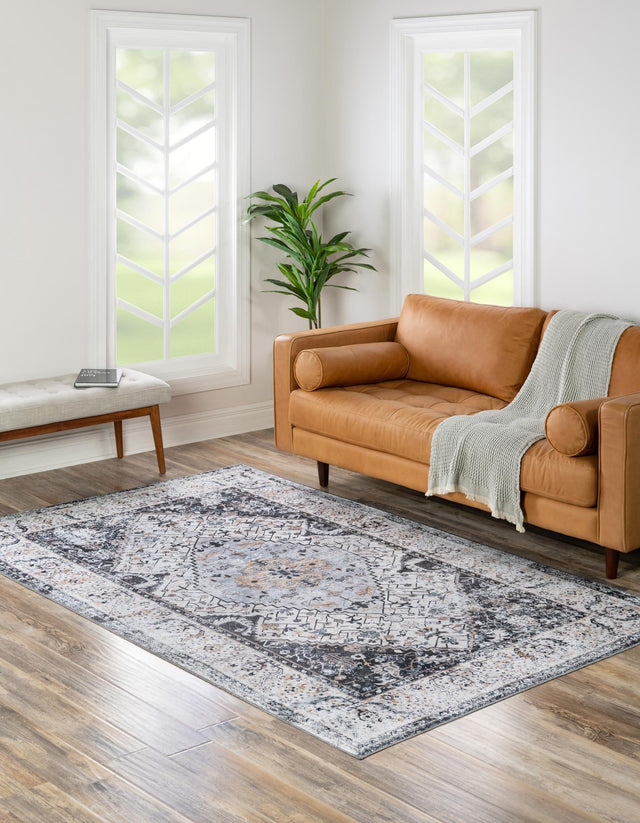 Washable Linen Charcoal 3' 3 x 5' 3 Yara Rectangle Area Rug Easy to Clean Stain Resistant & Durable Polyester & Chenille Carpet for Sale at Rug Engine