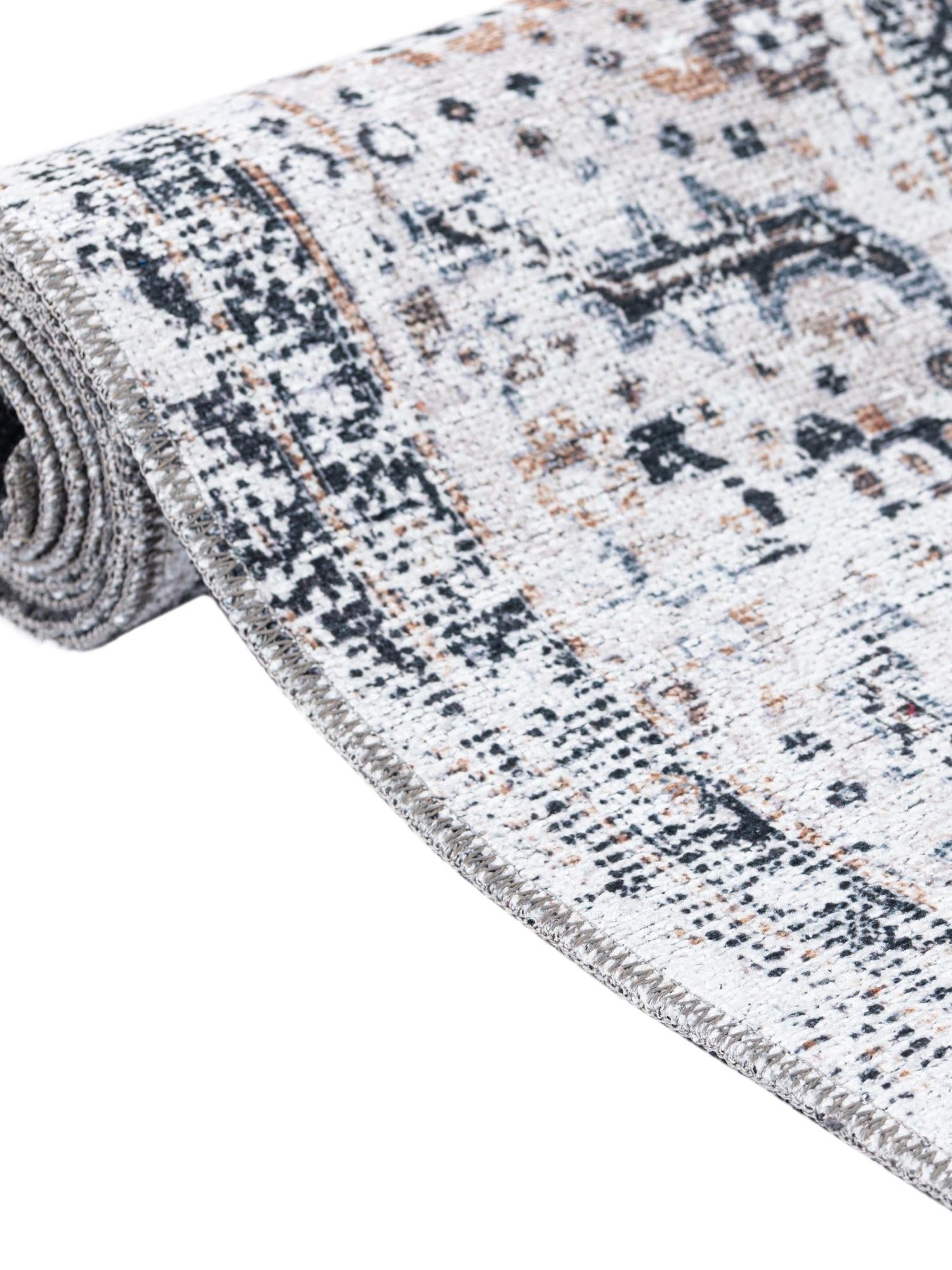 Washable Linen Charcoal 4' x 6' Yara Rectangle Area Rug Easy to Clean Stain Resistant & Durable Polyester & Chenille Carpet for Sale at Rug Engine