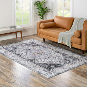Washable Linen Charcoal 6' x 9' Yara Rectangle Area Rug Easy to Clean Stain Resistant & Durable Polyester & Chenille Carpet for Sale at Rug Engine
