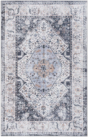 Washable Linen Charcoal 5' x 8' Yara Rectangle Area Rug Easy to Clean Stain Resistant & Durable Polyester & Chenille Carpet for Sale at Rug Engine